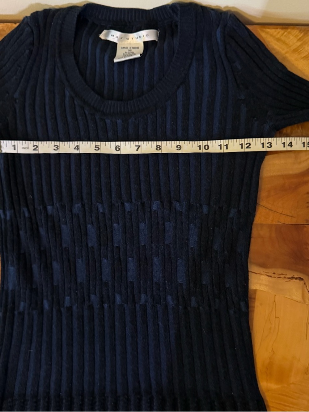 Max Studio XS Navy & Black Ribbed Scoop Neck Sweater Dress Y2K Bodycon - Picture 6 of 11